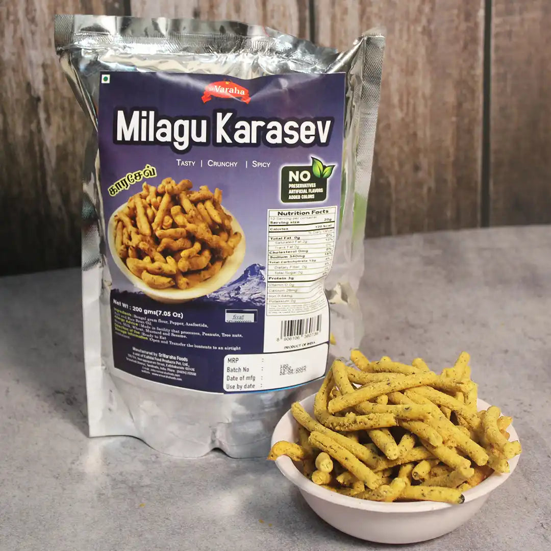 SriVaraha Foods Pepper Karasev Kara Sev Milagu Karasev Snacks காரசேவ் 200g