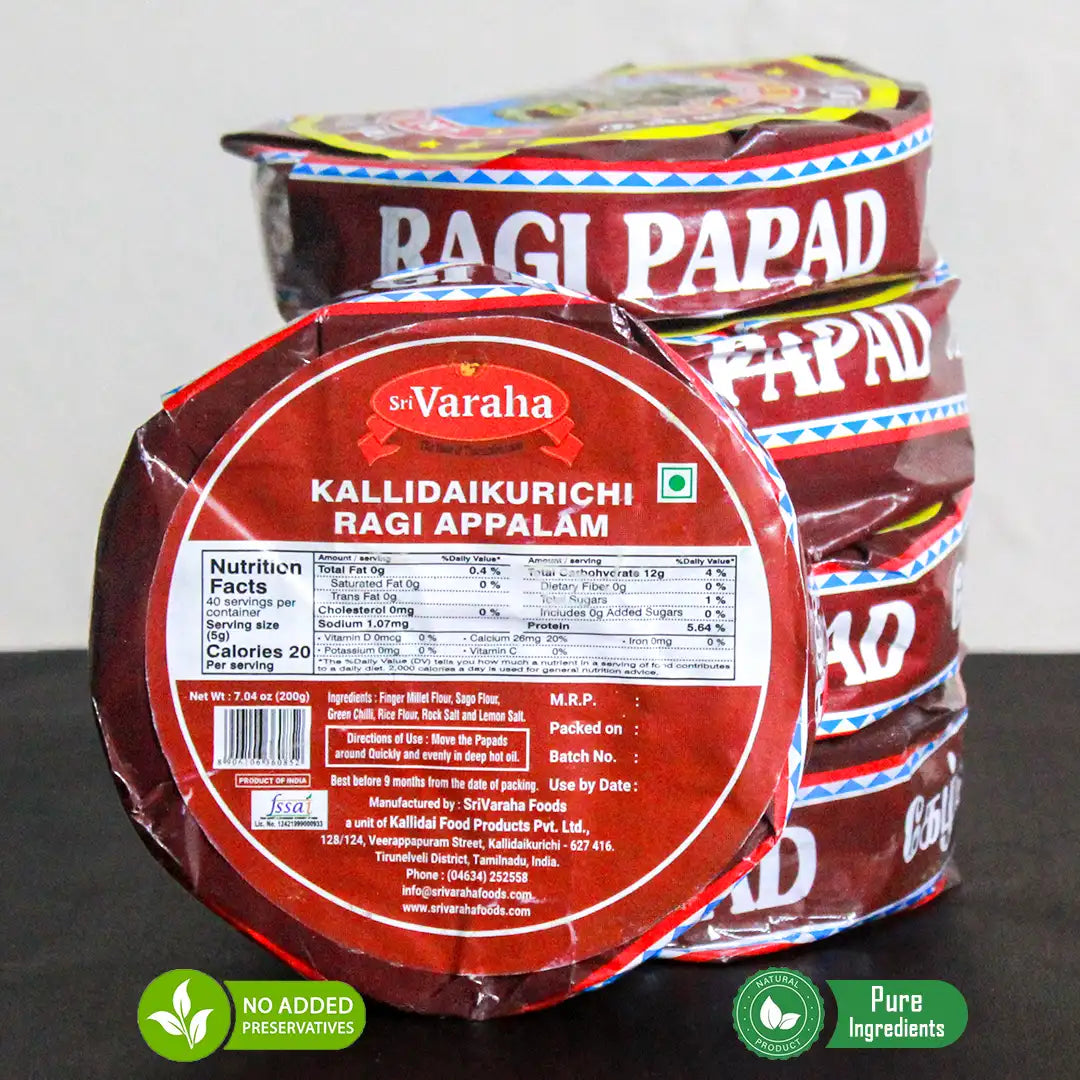 SriVaraha Foods Ragi Appalam Ragi Papad Finger Millet Nachani Papad ராகி அப்பளம்