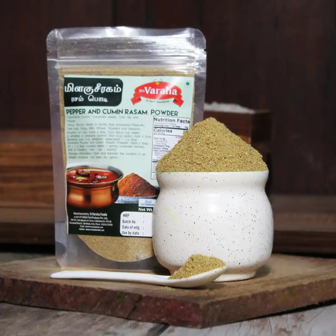 SriVarahaFoods Pepper Cumin Rasam Powder Podi Milagu Jeera Rasam Podi மிளகு ரசம்